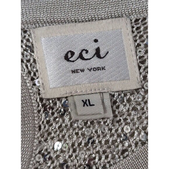ECI NY Open Shoulder Pullover Sweater Womens XL Silver Sequin Keyhole Back Party - Picture 7 of 9